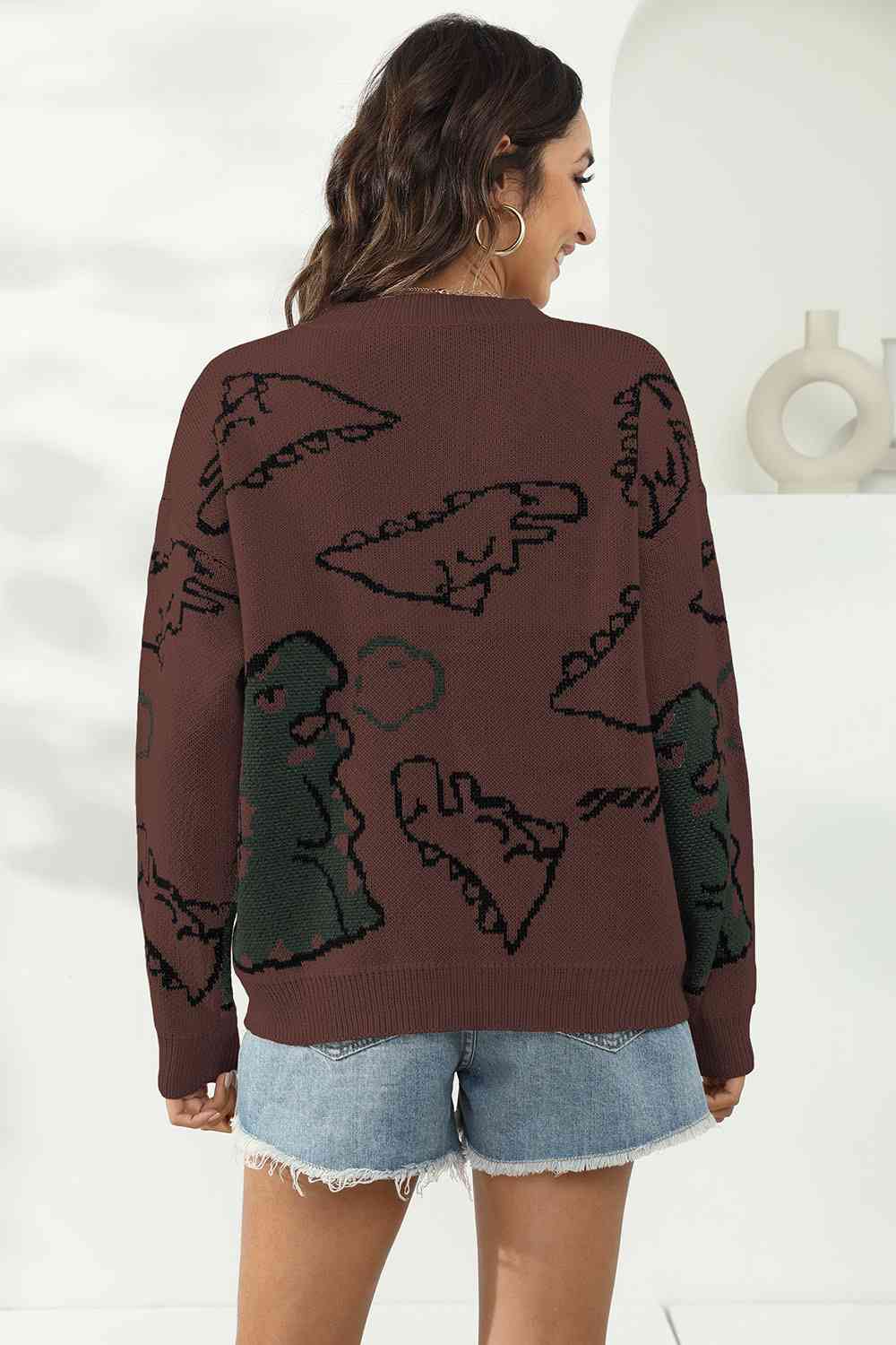 Dinosaur Print Pullover Sweater - Flyclothing LLC