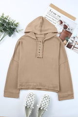 Quarter-Button Exposed Seam Dropped Shoulder Hoodie - Flyclothing LLC