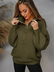 Half Zip Dropped Shoulder Sweater - Flyclothing LLC