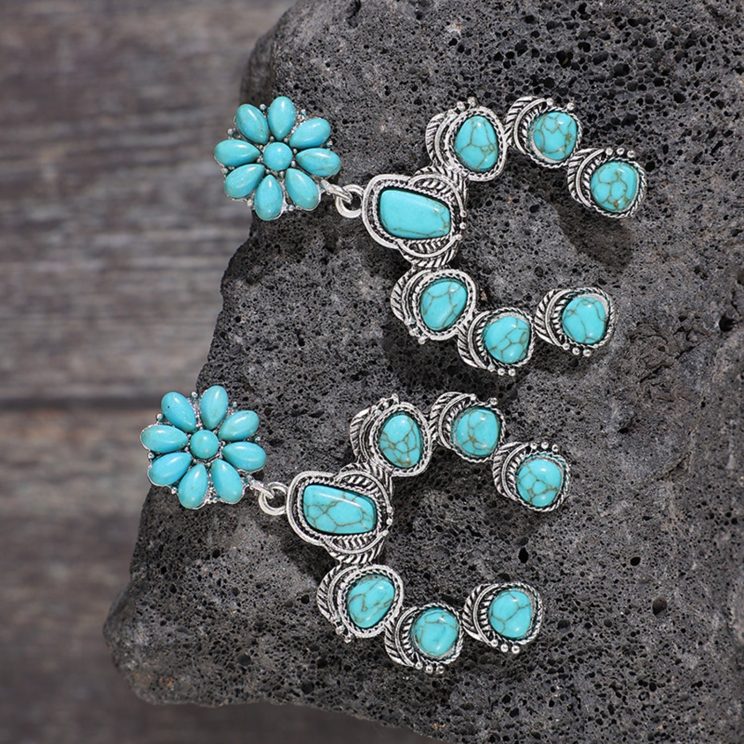 Artificial Turquoise Alloy Dangle Earrings - Flyclothing LLC