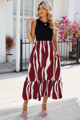 Striped Round Neck Sleeveless Midi Dress - Flyclothing LLC