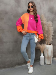 Color Block Round Neck Sweater - Flyclothing LLC