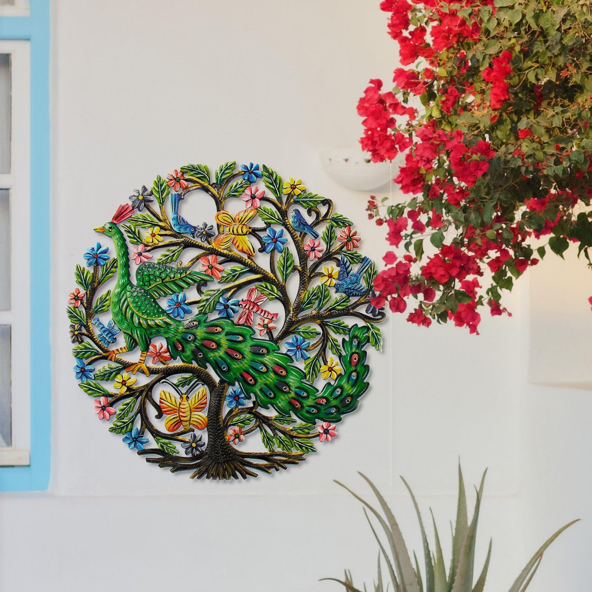 Peacock in Tree Haitian Metal Drum Wall Art - Flyclothing LLC