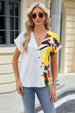 Printed Surplice Short Sleeve Blouse - Flyclothing LLC