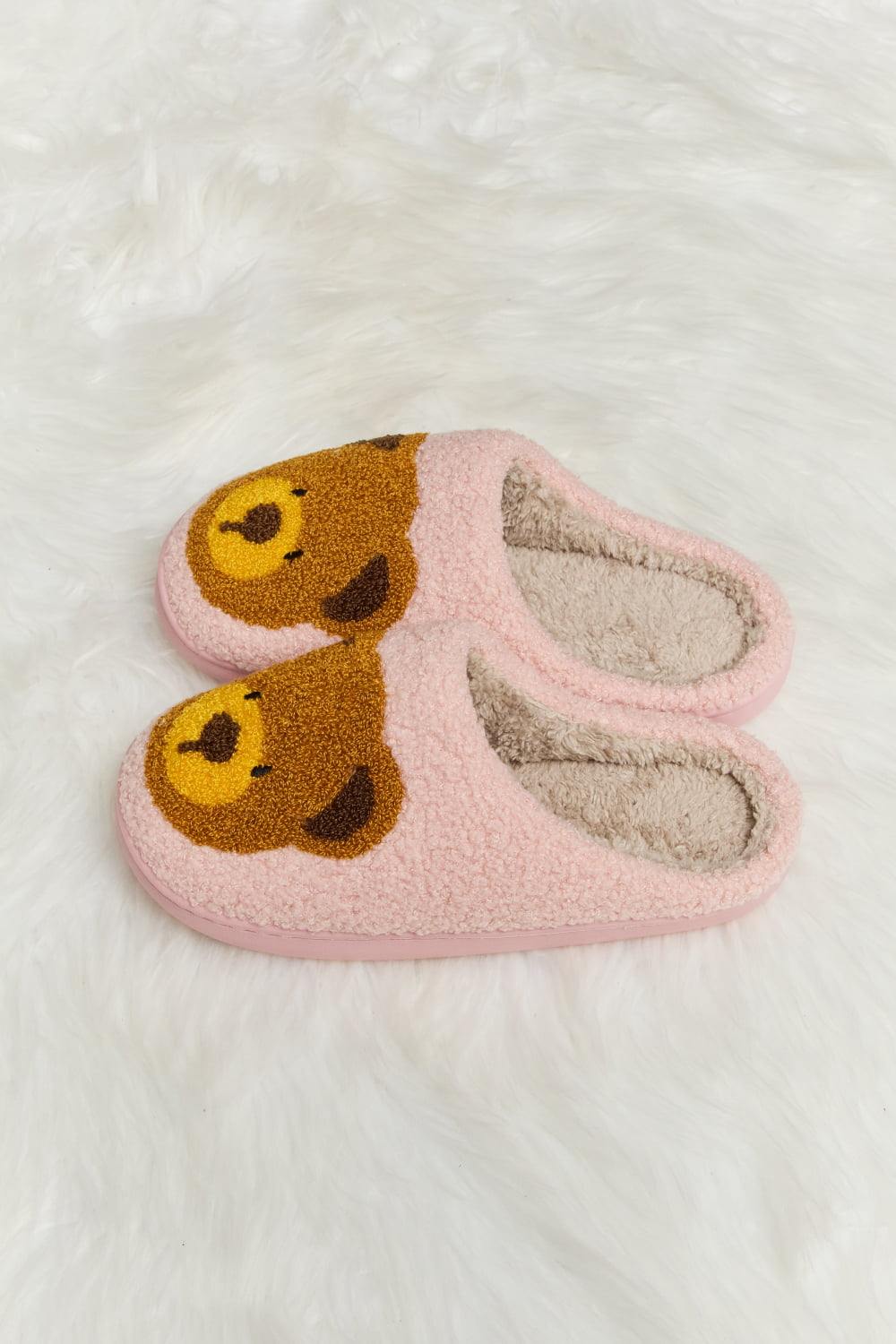 Melody Teddy Bear Print Plush Slide Slippers - Flyclothing LLC