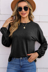 Round Neck Balloon Sleeve T-Shirt - Flyclothing LLC