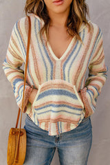 Striped Hooded Sweater with Kangaroo Pocket - Flyclothing LLC