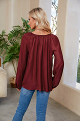 Tie Neck Balloon Sleeve Blouse - Flyclothing LLC