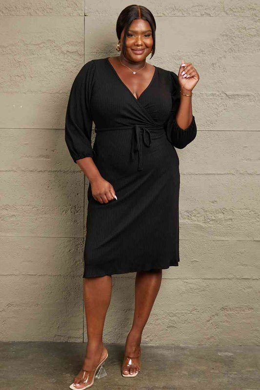 Culture Code Full Size Surplice Flare Ruching Dress - Flyclothing LLC