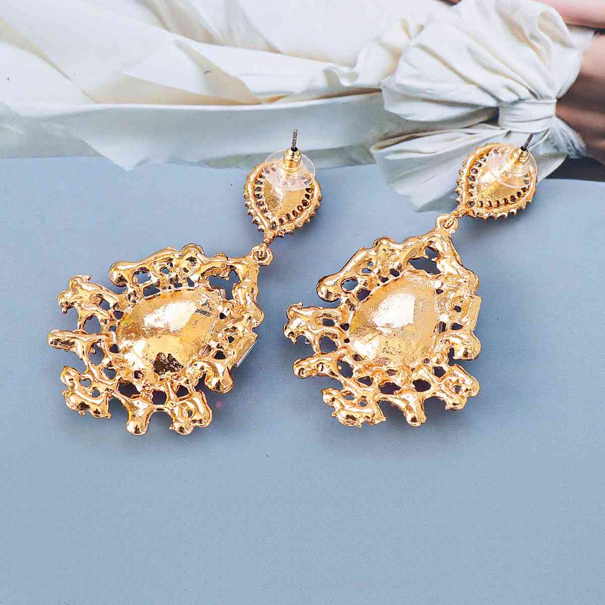 Teardrop Shape Rhinestone Alloy Dangle Earrings - Flyclothing LLC