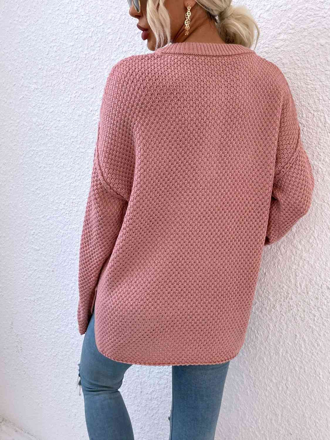 Quarter-Button Slit Sweater - Flyclothing LLC