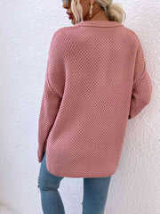 Quarter-Button Slit Sweater - Flyclothing LLC