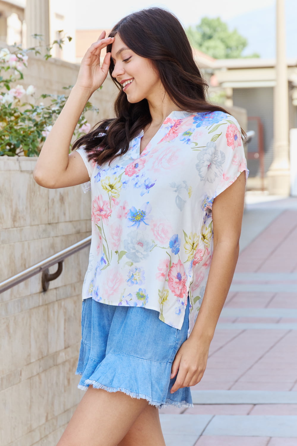 White Birch One And Only Full Size Short Sleve Floral Print Top - Flyclothing LLC