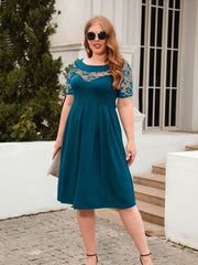 Plus Size Ruched Round Neck Short Sleeve Dress - Flyclothing LLC