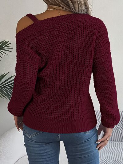 Asymmetrical Neck Long Sleeve Sweater - Flyclothing LLC