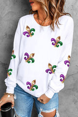 Sequin Round Neck Dropped Shoulder Sweatshirt - Flyclothing LLC