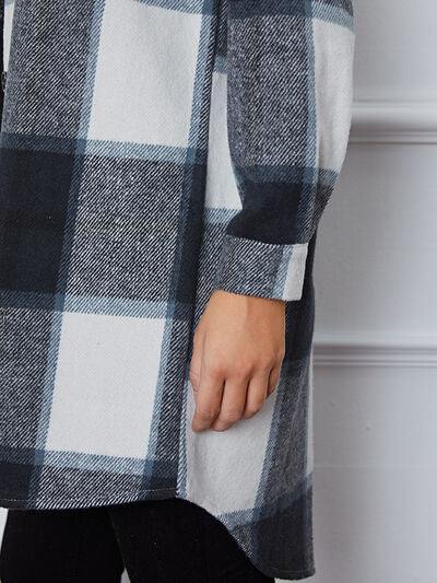 Plaid Button Up Collared Neck Outerwear - Flyclothing LLC