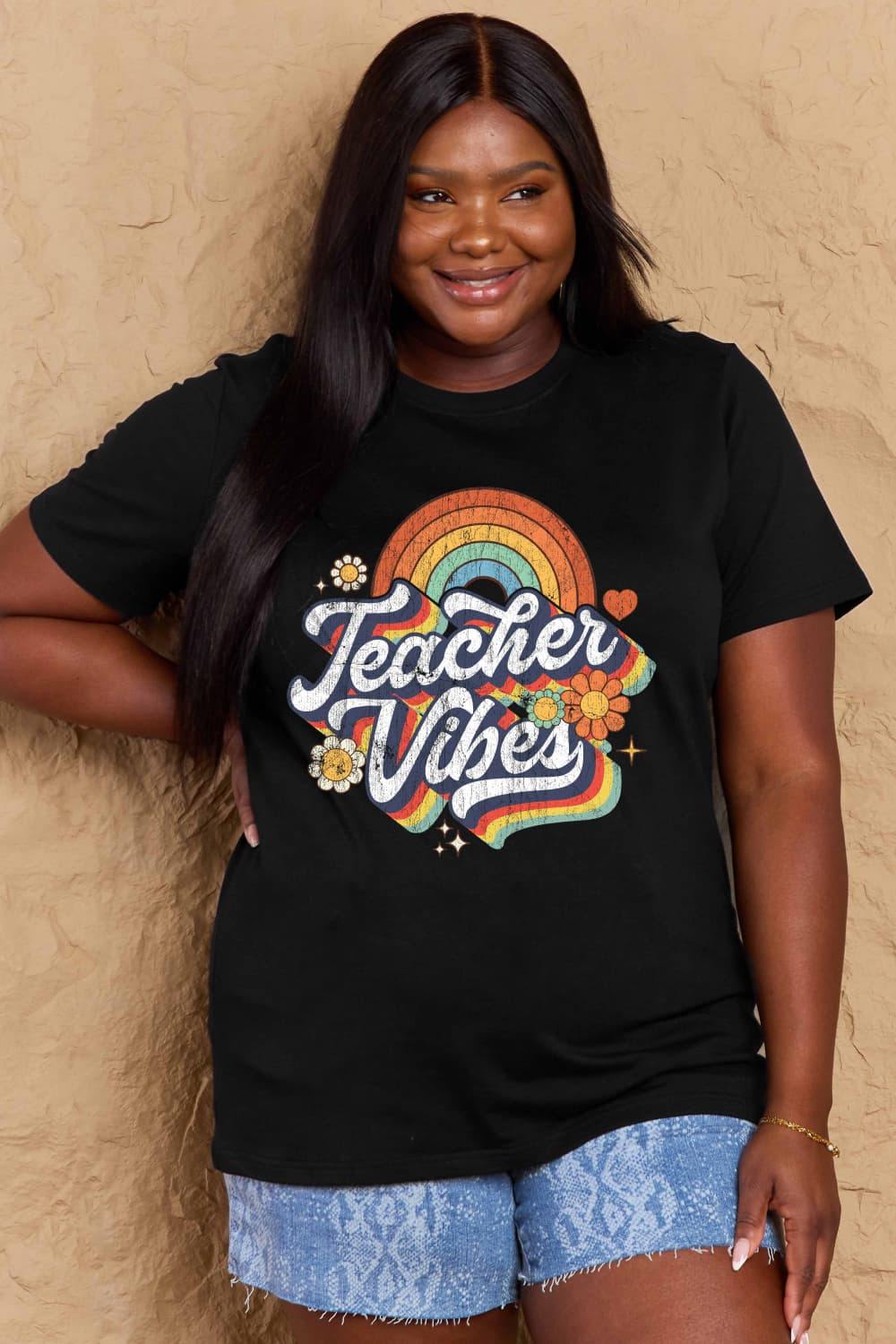 Simply Love Full Size TEACHER VIBES Graphic Cotton T-Shirt - Flyclothing LLC