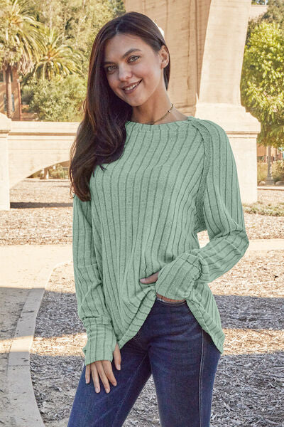 Basic Bae Full Size Ribbed Round Neck Long Sleeve Knit Top - Flyclothing LLC