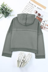 Quarter-Button Exposed Seam Dropped Shoulder Hoodie - Flyclothing LLC