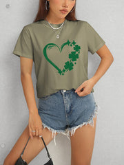 Heart Lucky Clover Round Neck Short Sleeve T-Shirt - Flyclothing LLC