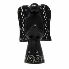 Soapstone Angel Sculpture - Black Finish with Etch Design - Flyclothing LLC