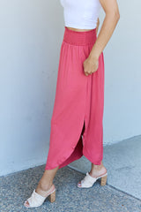 Doublju Comfort Princess Full Size High Waist Scoop Hem Maxi Skirt in Hot Pink - Flyclothing LLC