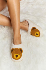 Melody Teddy Bear Print Plush Slide Slippers - Flyclothing LLC