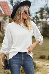 Eyelet Round Neck Long Sleeve T-Shirt - Trendsi