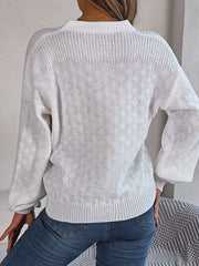 Half Button V-Neck Long Sleeve Sweater - Flyclothing LLC