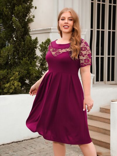 Plus Size Ruched Round Neck Short Sleeve Dress - Flyclothing LLC