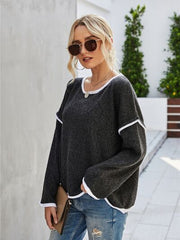 Boat Neck Dropped Shoulder Sweater - Trendsi