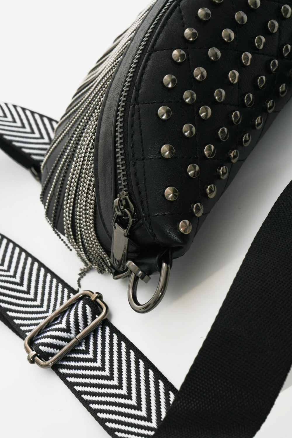 PU Leather Studded Sling Bag with Fringes - Flyclothing LLC