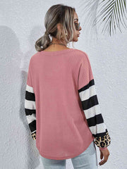 Leopard Striped Waffle-Knit Top - Flyclothing LLC