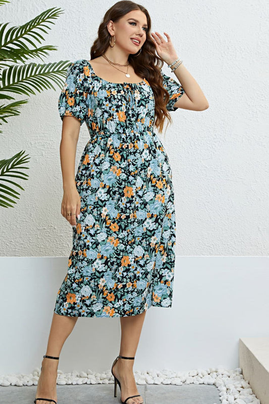 Floral Split Short Sleeve Dress - Flyclothing LLC