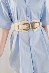 Shell Double Buckle Elastic Wide Belt - Flyclothing LLC