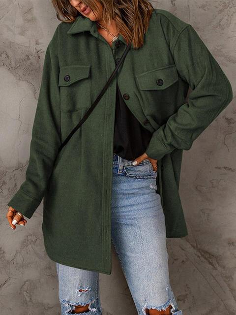 Drop Shoulder Button Down Collared Coat - Flyclothing LLC