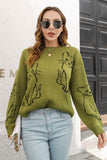 Cat Pattern Round Neck Long Sleeve Pullover Sweater - Flyclothing LLC