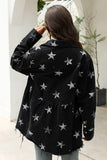 Collared Neck Star Print Long Sleeve Denim Jacket - Trendsi