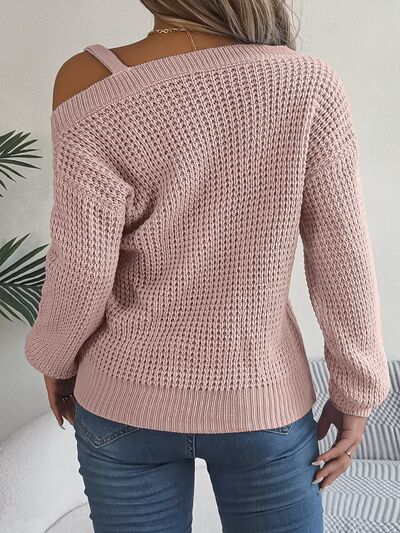 Asymmetrical Neck Long Sleeve Sweater - Flyclothing LLC