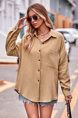 Textured Dropped Shoulder Longline Shirt - Flyclothing LLC