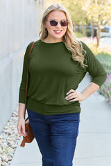 Basic Bae Full Size Round Neck Batwing Sleeve Blouse - Flyclothing LLC