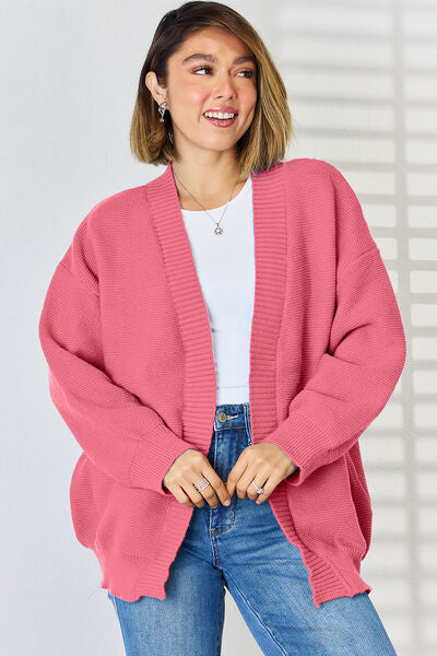 Open Front Dropped Shoulder Cardigan - Flyclothing LLC