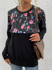 Floral Print Round Neck Dropped Shoulder Tee - Flyclothing LLC