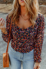 Floral Long Flounce Sleeve Blouse - Flyclothing LLC