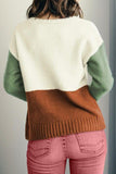 Color Block Round Neck Long Sleeve Sweater - Trendsi