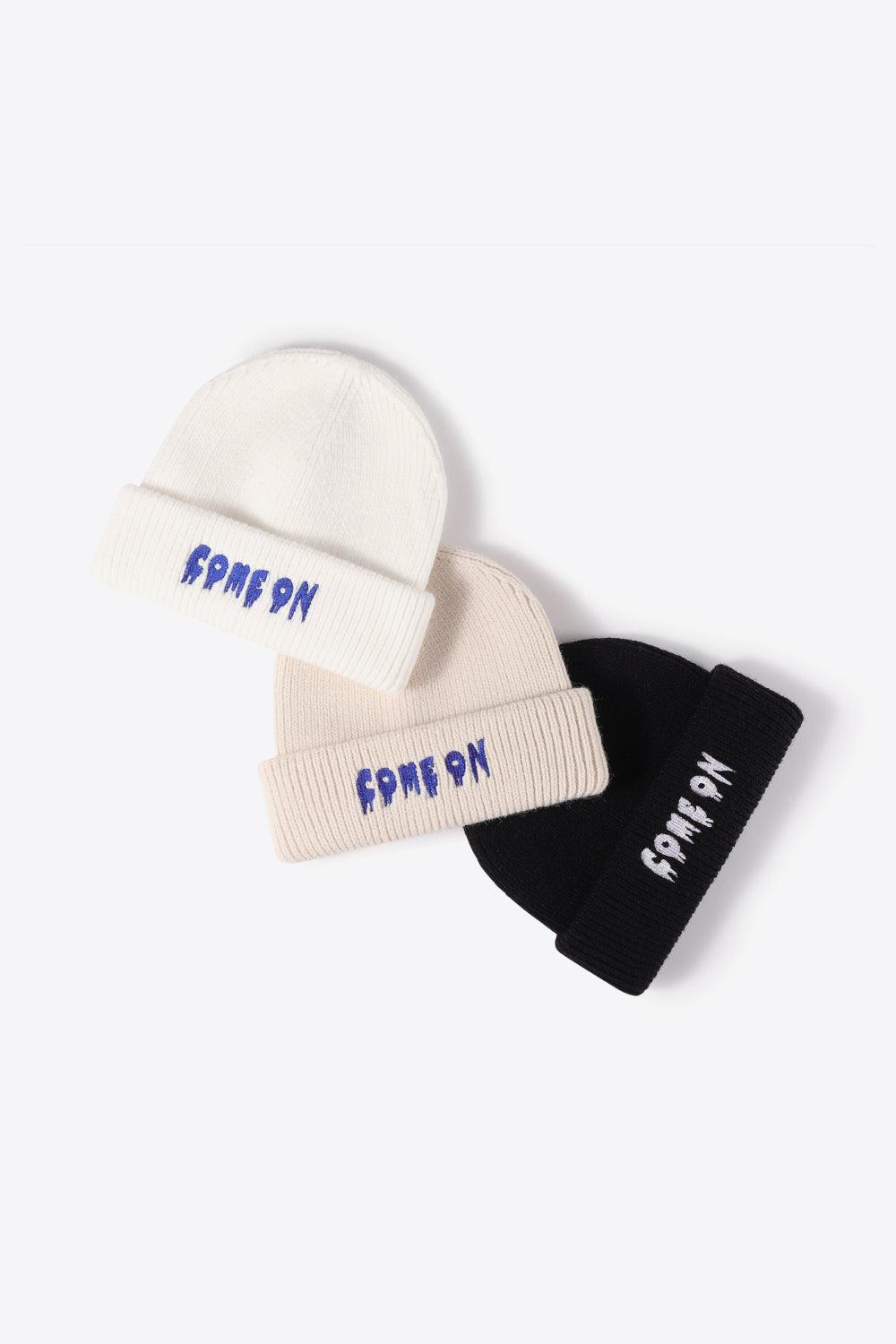 COME ON Embroidered Cuff Knit Beanie - Flyclothing LLC