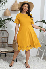 Plus Size Round Neck Openwork Dress - Flyclothing LLC