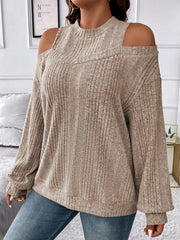 Round Neck Cold Shoulder Sweater - Flyclothing LLC