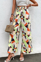 Printed Smocked Waist Wide Leg Pants - Flyclothing LLC